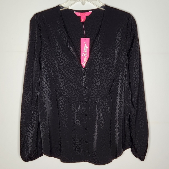 Lilly Pulitzer Tops - Lilly Pulitzer Hensley Top Blouse Leopard Jacquard Small Black Whimsigoth NWT